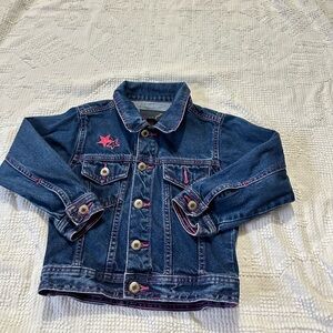 Ultra Pink Kids Girls Denim Jacket with Pink Star stretch Pink stitches